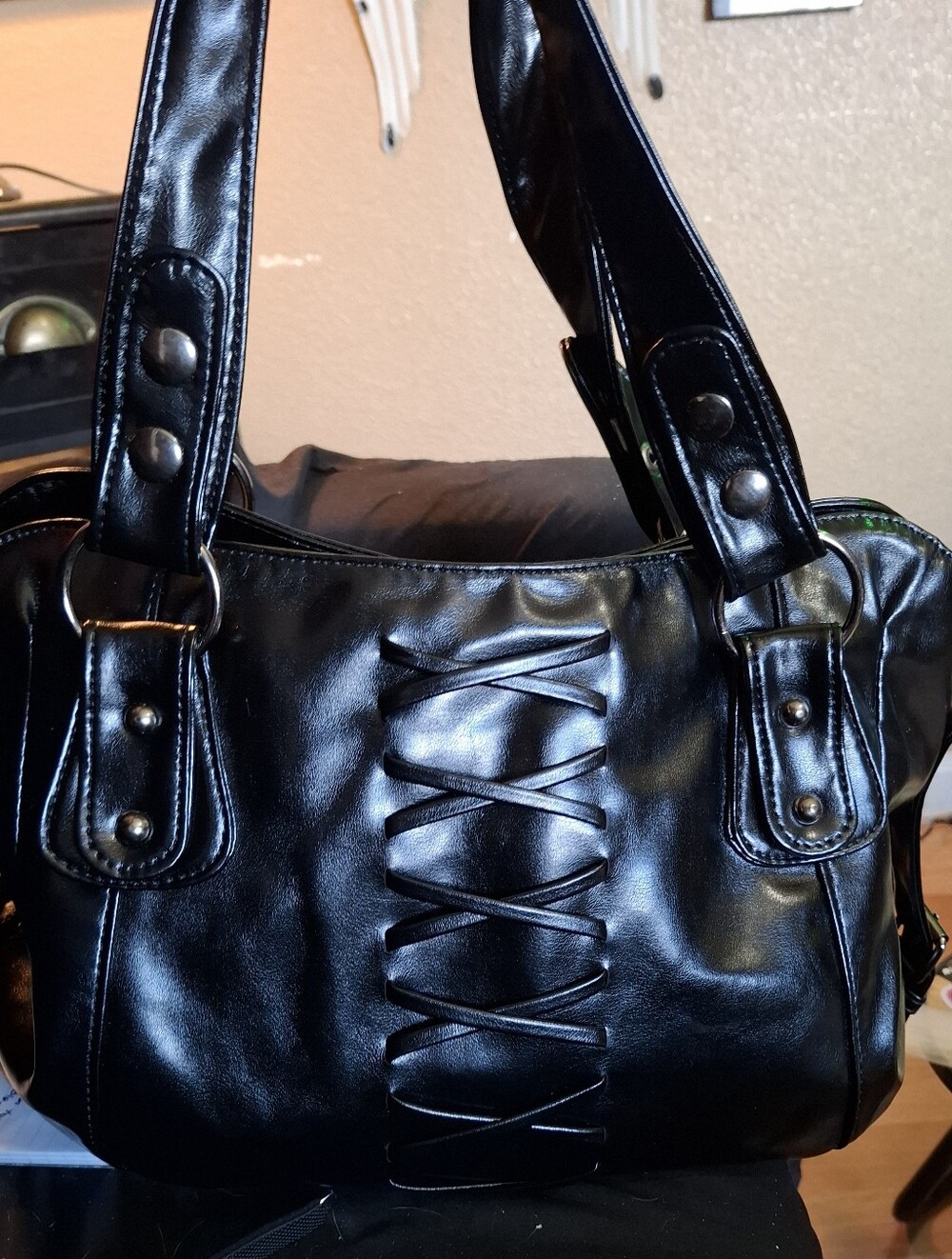 Brand New Black Shoulder Bag with Lace In Front